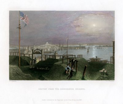 Boston set fra Dorchester Heights, USA, 1838. af James Tibbitts Willmore
