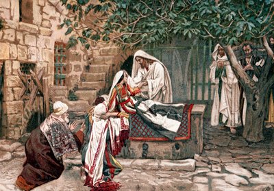 Kristus oprejser datteren til Jairus, synagogens guvernør, fra de døde, 1897 af James Tissot