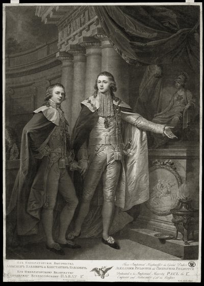 Portræt af storhertugerne Alexander Pavlovich og Konstantin Pavlovich af Rusland, 1797 af James Walker