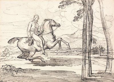 En rytter i et landskab: Sandsynligvis et studie til "Theophilus Levett Fox-hunting in Wychnor Park" af James Ward