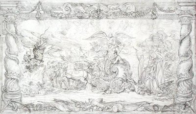 Design til "Waterloo Allegory", ca. 1815-22 (pen og sort blæk på papir) af James Ward