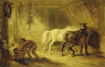Interiør af en stald, ca. 1830-40 (olie på panel) af James Ward