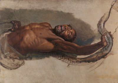 Mand kæmper med en Boa Constrictor, undersøgelse for "Liboya-slangen griber sit bytte" af James Ward
