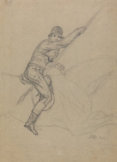Sir Charles Blunt (f.1775) Jagten på vildsvinet og flugten fra tigeren: et studie til et af fire malerier fra 1815 (blyant forhøjet med hvidt på gråt papir) af James Ward