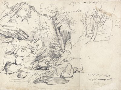 Studie af et bjerg med træer (sort kridt på papir) af James Ward