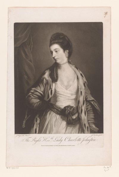 Portret af Charlotte Johnstone Den rigtige ære. Lady Charlotte Johnston (titel på objekt) af James Watson (prentmaker)