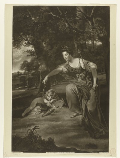 Portræt af Elizabeth Montagu og hendes søn George som Diana og Amor af James Watson (prentmaker)