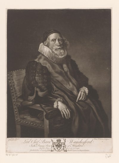 Portret af Rowland Wandesford Lord Chief Baron Wandesford (titel på objekt) Schilderijen fra The Houghton Gallery (serietitel) The Houghton Gallery (serietitel) af James Watson (prentmaker)