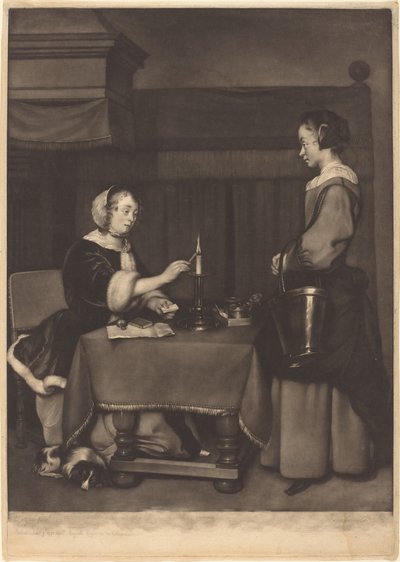 Den kvindelige korrespondent af James Watson after Gabriel Metsu