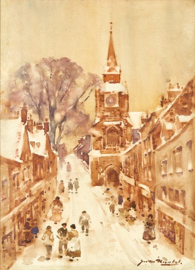 Vintergadescene (akvarel) af James Watterston Herald