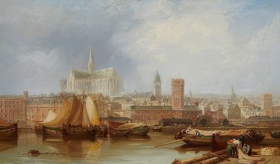 Udsigt over Köln med den ufærdige katedral af James Webb