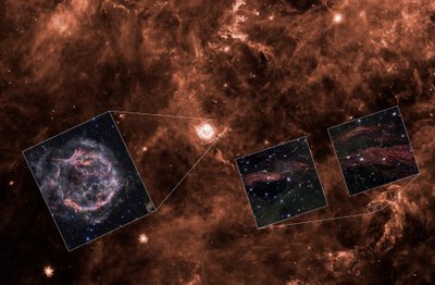 Cassiopeia A: Lysets ekko (Spitzer-sammenhæng) af James Webb Space Telescope (NASA)