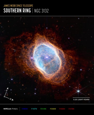 Southern Ring Nebula (NIRCam Compass Image) af James Webb Space Telescope (NASA)