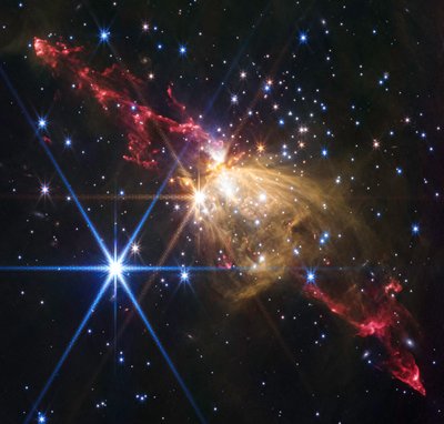 Stjernestråle i Sh2-284 (billede taget med NIRCam) af James Webb Space Telescope (NASA)