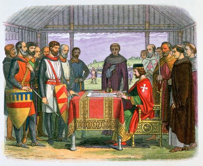 Illustration af Kong John underskriver Magna Carta, 1800-tallet af James William Edmund Doyle
