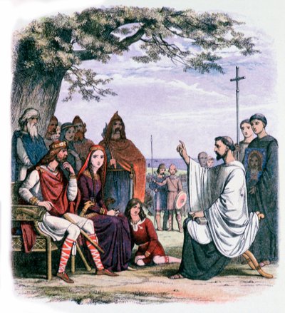 Augustin prædiker for kong Ethelbert og dronning Bertha, 1800-tallet af James William Edmund Doyle