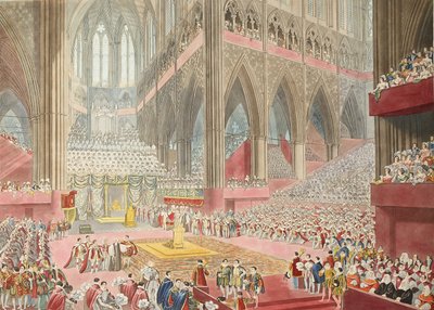 Kroningen af Hans Majestæt George den Fjerde: Taget på tidspunktet for anerkendelsen, udgivet. 1822 (håndkoloreret gravering) af James after Stephanoff