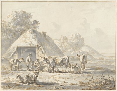Kvæg og figurer foran en lade af James de Rijk