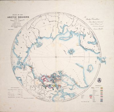 Kort over de arktiske områder fra Admiralty surveys, tredje udgave, ca. 1854 (kobberstik) af James the Younger Wyld