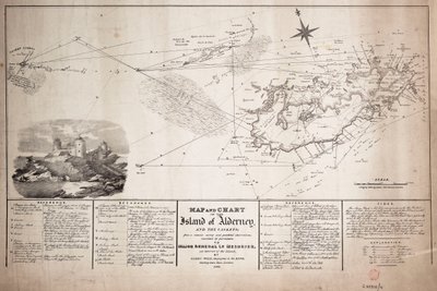 Kort og oversigt over øen Alderney og kisterne af James the Younger Wyld