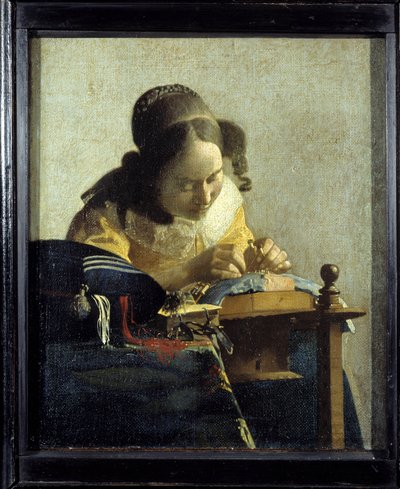 Blonderne. Maleri af Jan (Johannes) Vermeer af Delft (1632-1675), omkring 1658-1660. Olie på lærred. Mål: 0,24x0,21m. Louvre-museet. af Johannes Vermeer