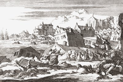 1692 jordskælv ved Port Royal, Jamaica. af Jan (after) Luyken
