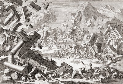 Jordskælv i 1667 i Dubrovnik, Kroatien. af Jan (after) Luyken