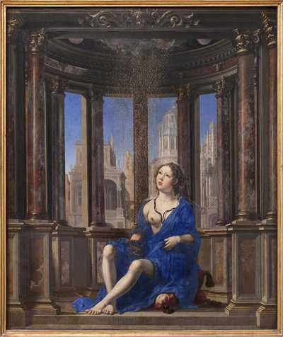 Danae. Jupiter bliver til en gylden regn for at forføre den unge kvinde. Maleri af Jan Gossaert dit Mabuse (1478-1532), olie på træ (95 x 113 cm) af Jan (c.1472 c.1533) Gossaert