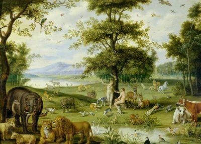 Adam og Eva i Edens have, ca. 1600 (olie på panel) af Jan (studio of) Brueghel