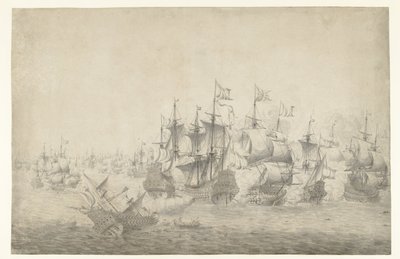 Et søslag, muligvis ved Lowestoft den 13. juni 1665 (venstre side) af Jan Abrahamsz. Beerstraten (possibly)