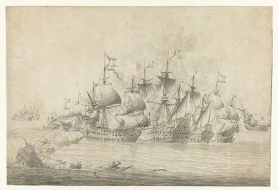 Et søslag, muligvis ved Lowestoft den 13. juni 1665 (højre blad) af Jan Abrahamsz. Beerstraten (possibly)