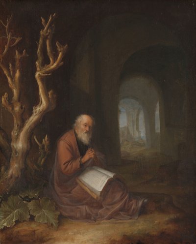 En eremit beder i en ruin af Jan Adriaensz. van Staveren