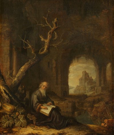 En eremit i en ruin af Jan Adriansz van Staveren