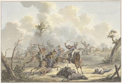 Angreb mellem Krim-kosakker og fransk hesteartilleri af Jan Anthonie Langendijk Dzn