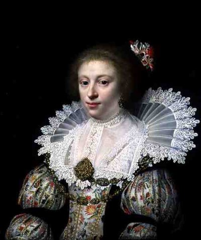 Portræt af en elegant dame med en broderet kjole (olie på lærred) af Jan Anthonisz. van Ravesteyn
