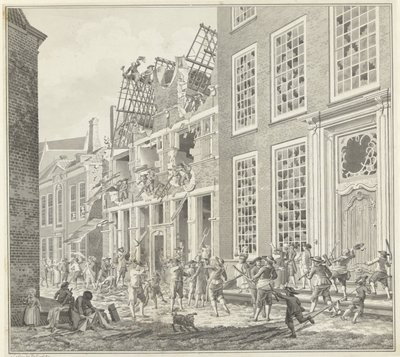 Plyndring af Lucas van Stevenincks hus, 1787 af Jan Arends (signed by artist)