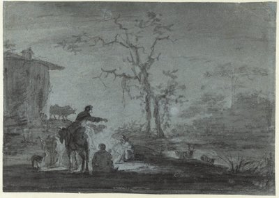 Hyrdere af et lejrbål ved Moonlight af Jan Asselijn (possibly)