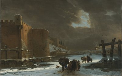 Frossen voldgrav uden for bymurene af Jan Asselyn