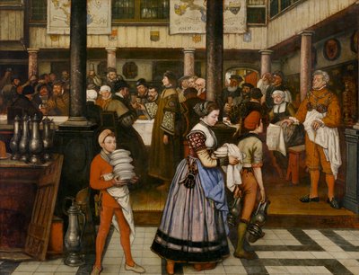 Frans Floris deltager i en banket i Saint Luke-lauget (olie på lærred) af Jan August Hendrik Baron Leys