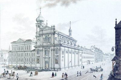 Hibernianerkirken (irske franciskanere) og Hibernianergade (Hybernská), 1781 af Jan Balzer