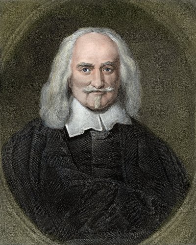 Portræt af Thomas Hobbes (1588-1679) engelsk filosof. 1800-tallets farvestik. af Jan Baptist (after) Jaspers