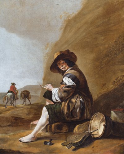 En bondedreng, siddende og rygende (olie på lærred) af Jan Baptist (attr.to) Weenix