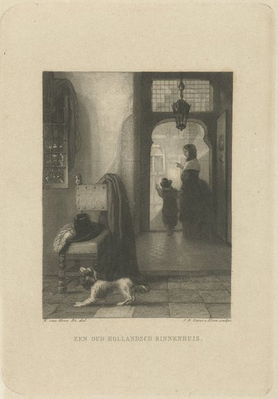 Interiør med hund ET GAMMEL HOLLANDSK INTERIØR HUS. (titel på objekt) af Jan Baptist Tetar van Elven