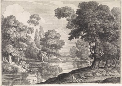 Landskab med jæger, der jager ænder af Jan Baptist de Wael