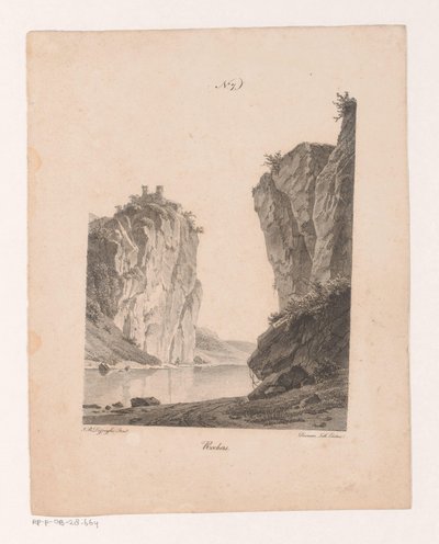 Rotsen langs het vand Rocks (titel på objekt) Principper for landskaber tegnet fra naturen og udført på sten (serietitel) af Jan Baptiste de Jonghe