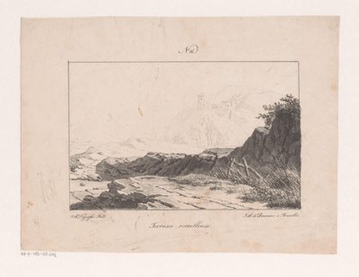 Rotsplateau Stenet terrasse (titel på objekt) Principper for landskaber tegnet fra naturen og udført på sten (serietitel) af Jan Baptiste de Jonghe