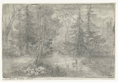 Skovdam med ænder af Jan Bos Wz. (signed by artist)