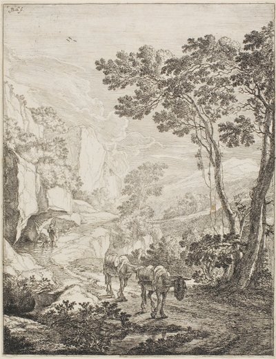 De to muldyr, fra et sæt af fire italienske landskaber af Jan Both