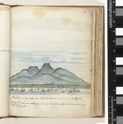 Det blå bjerg over byen Batavia kan ses fra Rheede af Jan Brandes