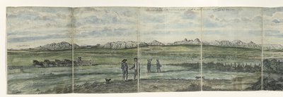 Panorama over Hottentots Holland Kaapsche Bergen fra Kap til Nord strækker sig fra Baay Fals til Tygerberg på tværs. 1787 (titel på objekt) af Jan Brandes